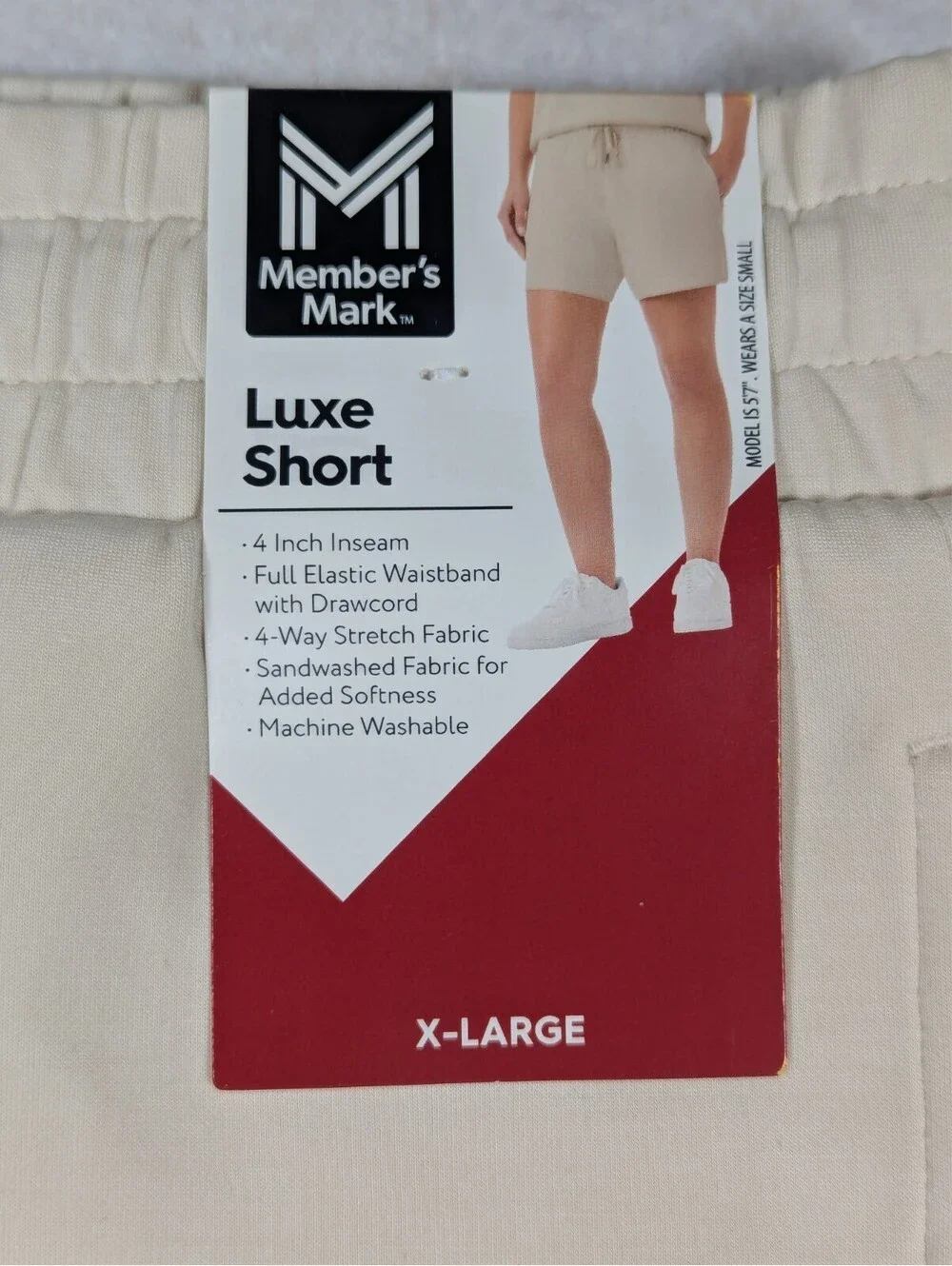 Member's Mark - Unisex - Adjustable Drawcord Luxe Shorts - Ivory - Size: XL